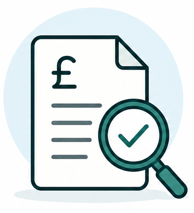 Quote document with magnifying glass and checkmark